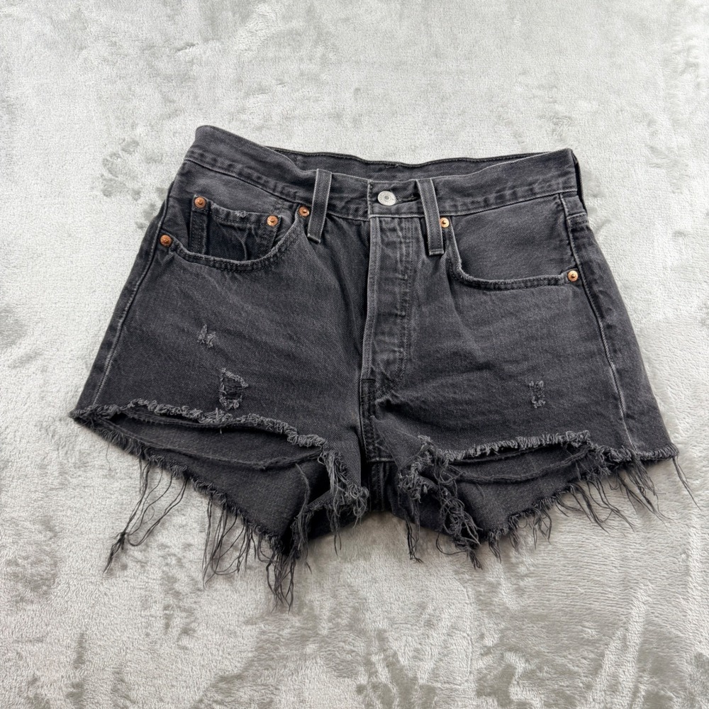Levi's Premium 501‎ Women's Size 26 Original Shorts Frayed Black Denim